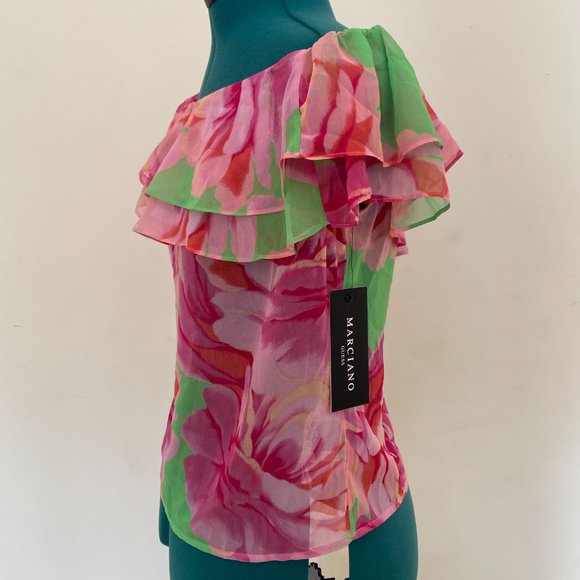 Marciano Guess Ruffled Off the Shoulder Floral Sheer Top - Picture 7 of 12